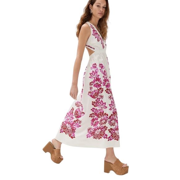 Farm Rio Flowerful Birds Off White Midi Dress Size Large - Picture 3 of 9